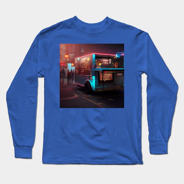 Cyberpunk Tokyo Ramen Food Truck Long Sleeve T-Shirt by Grassroots Green